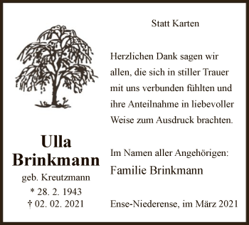 Traueranzeige von Ulla Brinkmann von WA