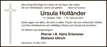 Traueranzeige von Ursula Holländer von WA