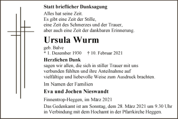 Traueranzeige von Ursula Wurm von WA