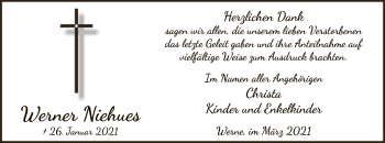 Traueranzeige von Werner Niehues von WA