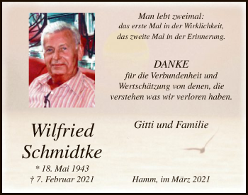 Traueranzeige von Wilfried Schmidtke von WA