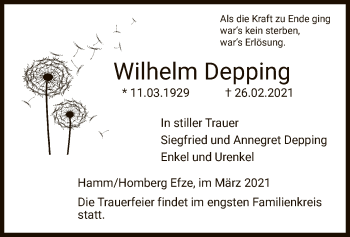 Traueranzeige von Wilhelm Depping von WA