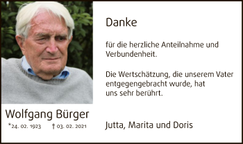 Traueranzeige von Wolfgang Bürger von WA