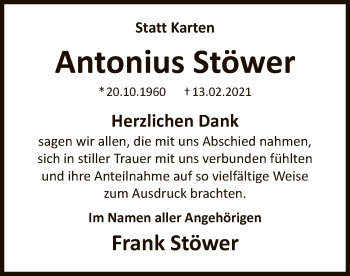 Traueranzeige von Antonius Stöwer von WA