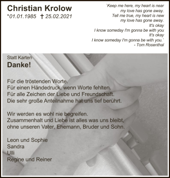 Traueranzeige von Christian Krolow von WA