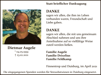 Traueranzeige von Dietmar Augele von WA