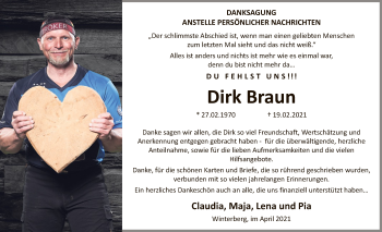 Traueranzeige von Dirk Braun von WA