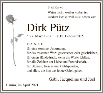 Traueranzeige von Dirk Pütz von WA