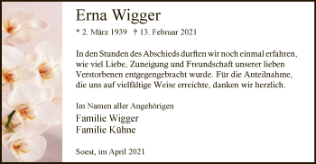 Traueranzeige von Erna Wigger von WA
