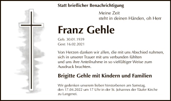 Traueranzeige von Franz Gehle von WA