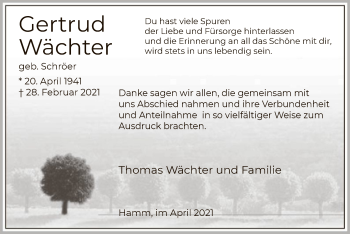 Traueranzeige von Gertrud Wächter von WA