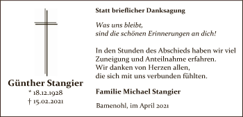 Traueranzeige von Günther Stangier von WA