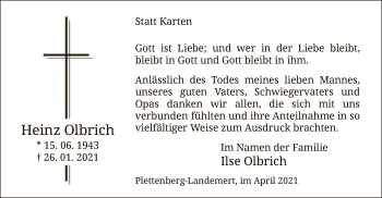 Traueranzeige von Heinz Olbrich von WA