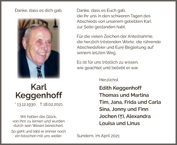 Traueranzeige von Karl Keggenhoff von WA