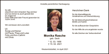 Traueranzeige von Monika Rasche von WA