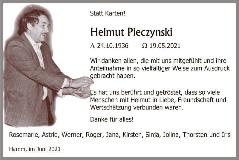 Traueranzeige für Helmut Pieczynski vom 29.06.2021 aus WA