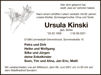 Traueranzeige von Ursula Kinski von WA