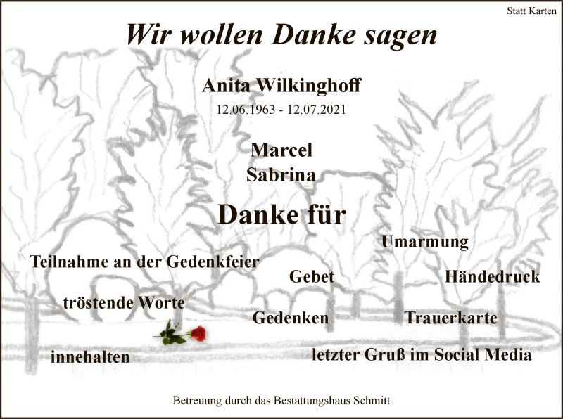  Traueranzeige für Anita Wilkinghoff vom 27.08.2021 aus WA