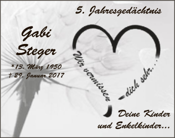 Traueranzeige von Gabi Steger von WA
