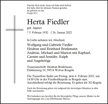 Traueranzeige von Herta Fiedler von WA