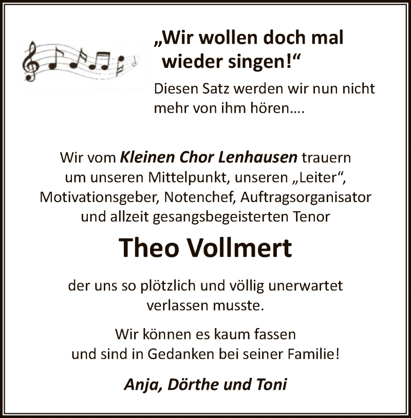  Traueranzeige für Theo Vollmert vom 29.01.2022 aus WA