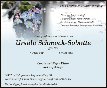 Traueranzeige von Ursula Schmock-Sobotta von WA