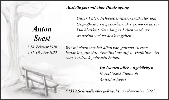 Traueranzeige von Anton Soest von WA