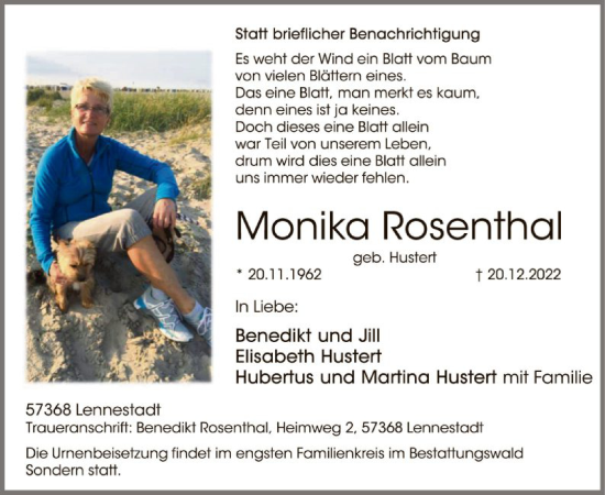 Traueranzeige von Monika Rosenthal von WA