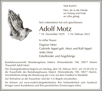 Traueranzeige von Adolf Motz von WA