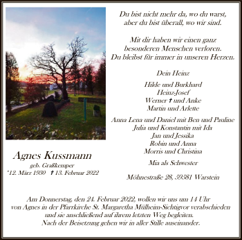 Traueranzeige von Agnes Kussmann von WA