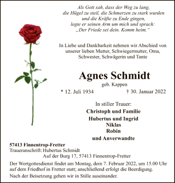 Traueranzeige von Agnes Schmidt von WA