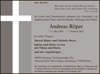Traueranzeige von Andreas Röper von WA