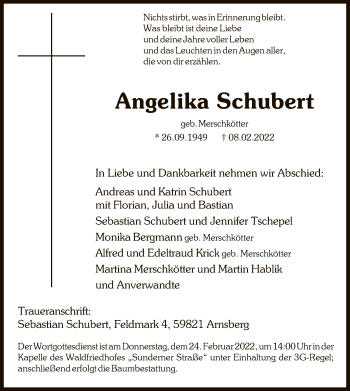 Traueranzeige von Angelika Schubert von WA
