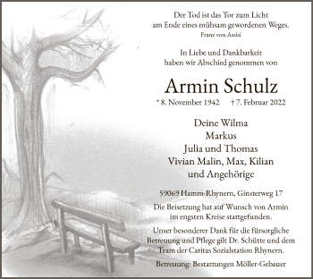Traueranzeige von Armin Schulz von WA