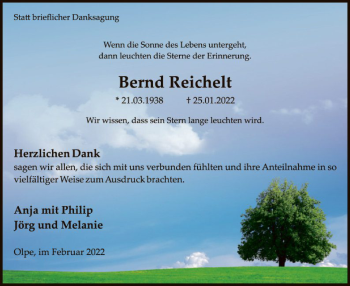 Traueranzeige von Bernd Reichelt von WA