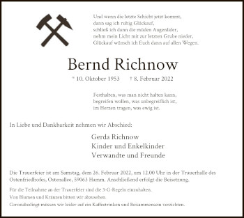 Traueranzeige von Bernd Richnow von WA