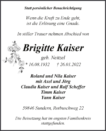 Traueranzeige von Brigitte Kaiser von WA