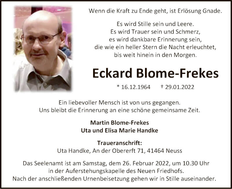  Traueranzeige für Eckard Blome-Frekes vom 19.02.2022 aus WA
