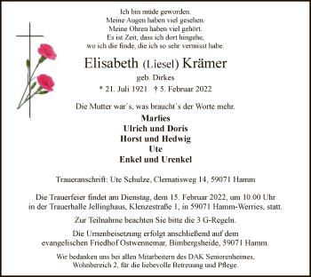 Traueranzeige von Elisabeth Krämer von WA