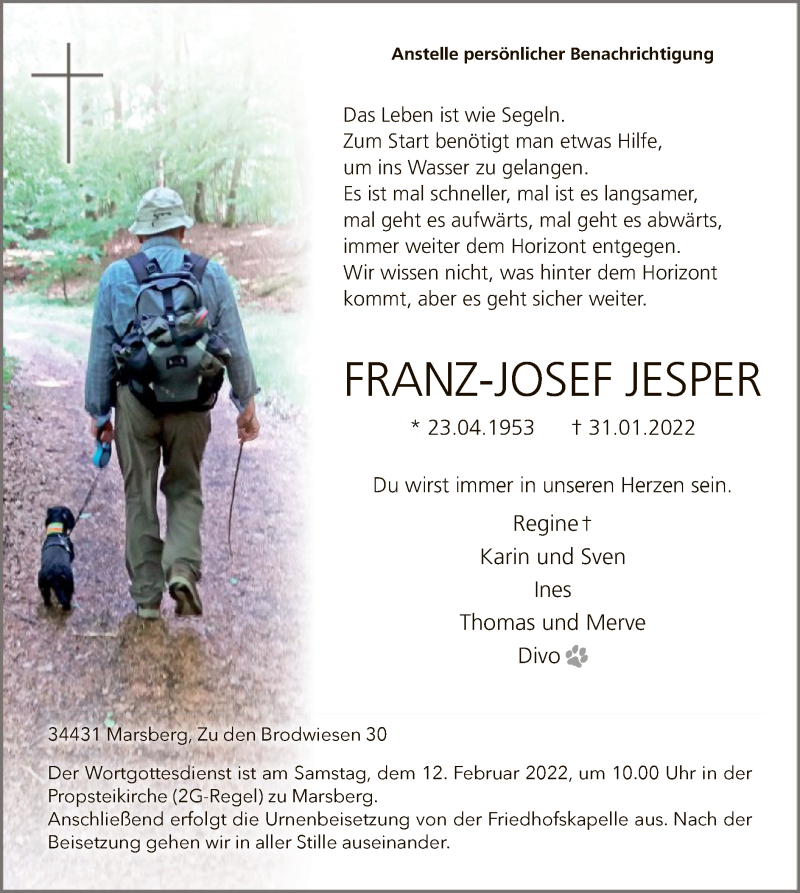  Traueranzeige für Franz-Josef Jesper vom 05.02.2022 aus WA