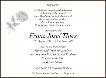 Traueranzeige von Franz Josef Thies von WA