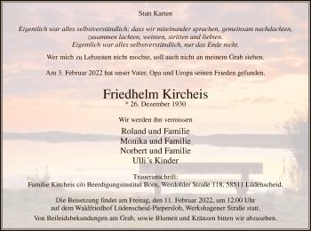 Traueranzeige von Friedhelm Kircheis von WA