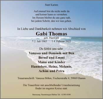 Traueranzeige von Gabi Thomas von WA