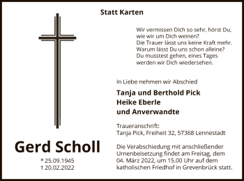 Traueranzeige von Gerd Scholl von WA