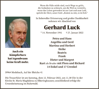 Traueranzeige von Gerhard Luck von WA