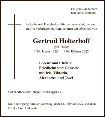 Traueranzeige von Gertrud Holterhoff von WA