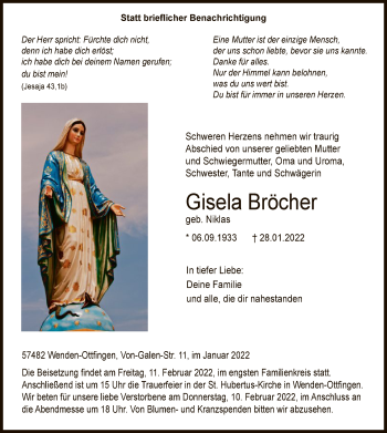 Traueranzeige von Gisela Bröcher von WA