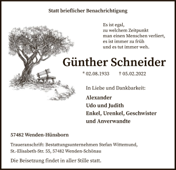Traueranzeige von Günther Schneider von WA