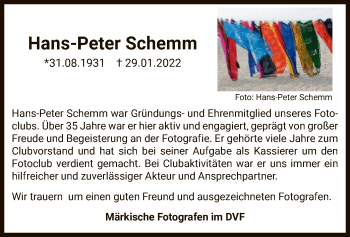 Traueranzeige von Hans-Peter Schemm von WA