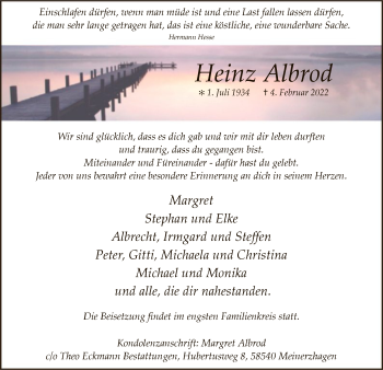 Traueranzeige von Heinz Albrod von WA